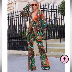 Pretty little thing Multi Abstract Print Chiffon matching pant set